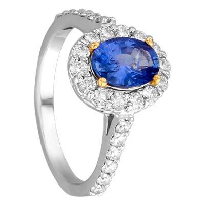 Bague Wrangell Or Blanc 750, Saphir 1,50 ct, Diamants 0,69 ct - Porchet