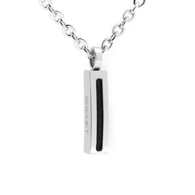 Collier Cabestan en Acier & Pendentif Cable PVD Noir, Longueur 50 cm - P062381 - Rochet