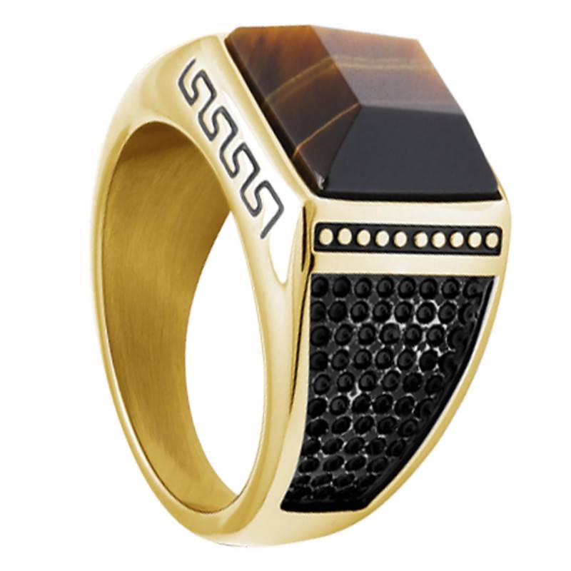 Rock Gold-Tone Steel Tiger's Eye Ring - HA15260 - Rochet