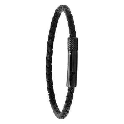 Bracelet Driver Cuir Tressé Noir, Longueur 25 cm - HB1431301 - Rochet