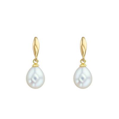 750 Yellow Gold & White Pearl Drop Earrings, Width 7.5 mm - Porchet