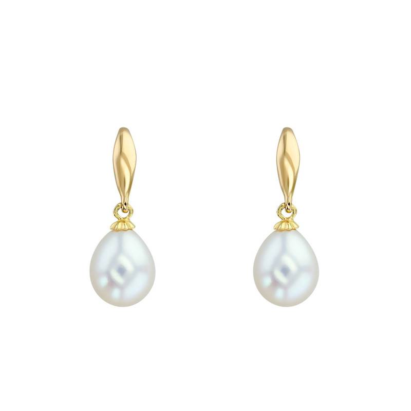 750 Yellow Gold & White Pearl Drop Earrings, Width 7.5 mm - Porchet