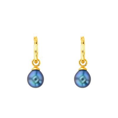 18K Yellow Gold & Tahitian Pearl Hoop Earrings, 12.30 mm Diameter - Porchet