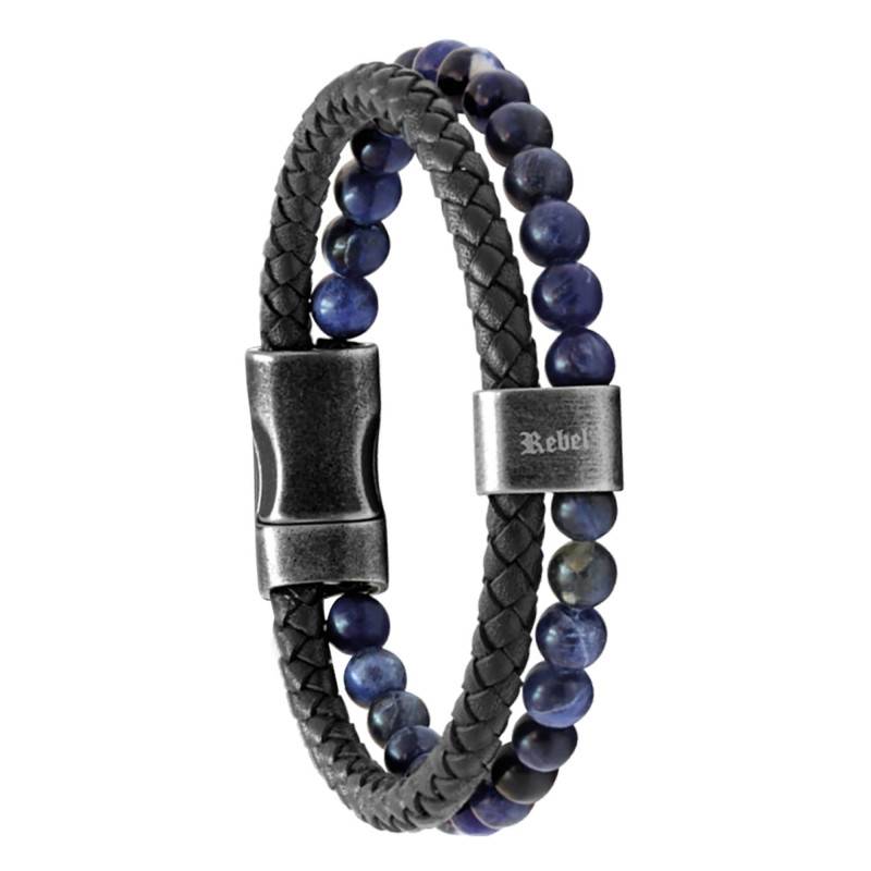 Navy Braided Leather & Lapis Lazuli Karma Bracelet, 21.5 cm - HB562206 - Rochet