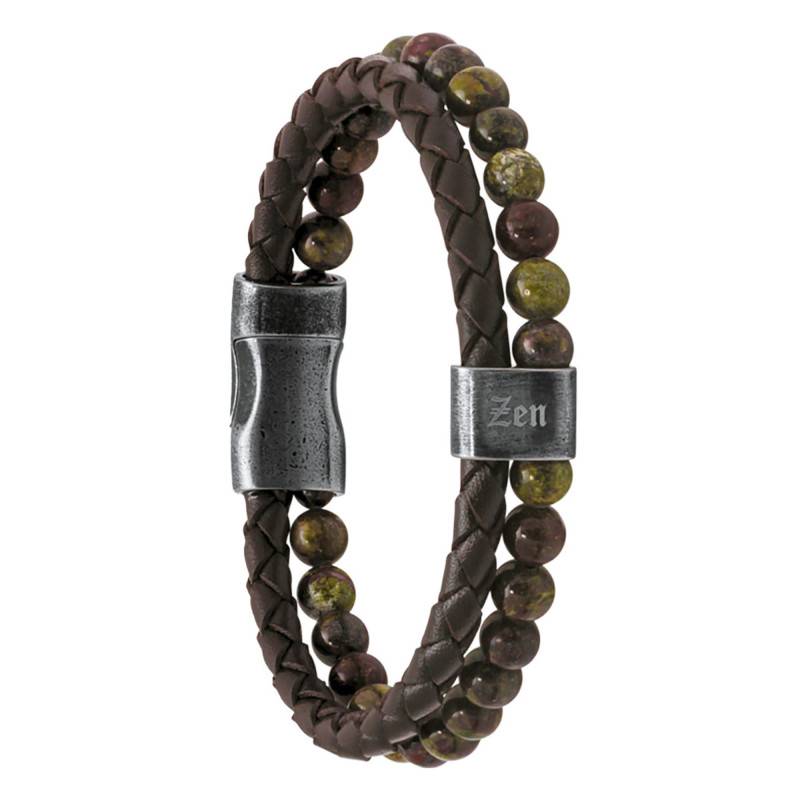 Karma Brown Braided Leather & Green Jasper Bracelet, 22 cm - HB562208 - Rochet