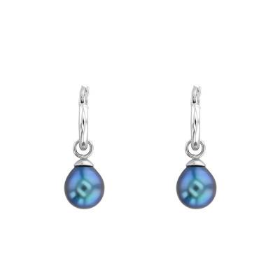 750/1000 White Gold and Tahitian Pearl Hoop Earrings, Diameter 12.30 mm - Porchet