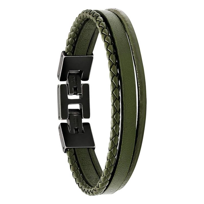 Standford Vintage Steel & Triple Khaki Leather Bracelet, 21 cm - HB7645 - Rochet