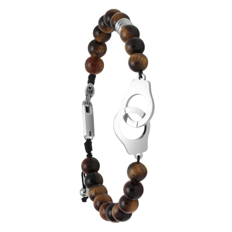 Talisman Steel & Tiger's Eye Handcuff Bracelet, Length 19.50 cm - HB57603 - Rochet