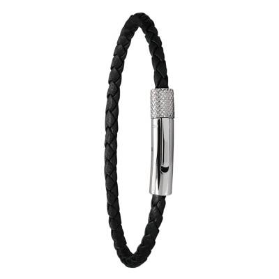 Black Braided Leather Driver Bracelet, Length 20.50 cm - HB1430301 - Rochet