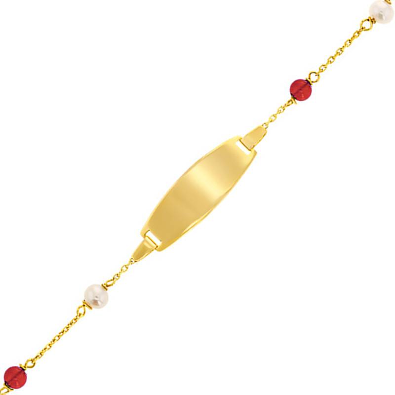 9K Yellow Gold & Red Pearl Baby ID Bracelet, Adjustable Length 14 cm - Rosatella