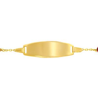 Gourmette Or Jaune 375 & perles rouges, Longueur 14 cm réglable - Rosatella