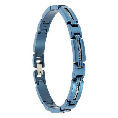 Bracelet Marina en acier, pvd bleu et câble, Longueur 21 cm - B062366 - Rochet