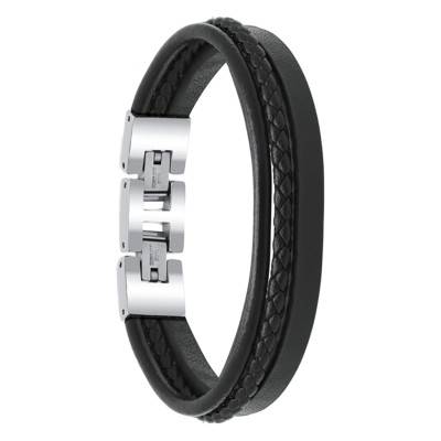 Bracelet Standford Acier & Triple Cuir Noir, Longueur 21 cm - HB7601 - Rochet
