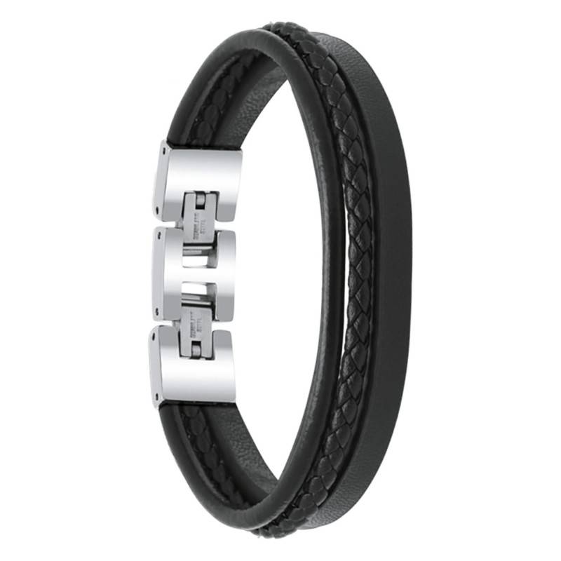 Standford Steel & Triple Black Leather Bracelet, 21 cm - HB7601 - Rochet