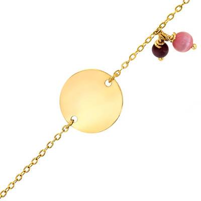 750/1000 Yellow Gold Circle Medal ID Bracelet, Adjustable Length 13.50 cm - Lucas Lucor