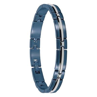 Bracelet acier Trinidad bicolore, pvd bleu, Longueur 21 cm - B042286 - Rochet