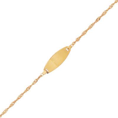 750 Yellow Gold Oval Baby ID Bracelet Singapore Chain, Adjustable Length 14 cm - Bambins