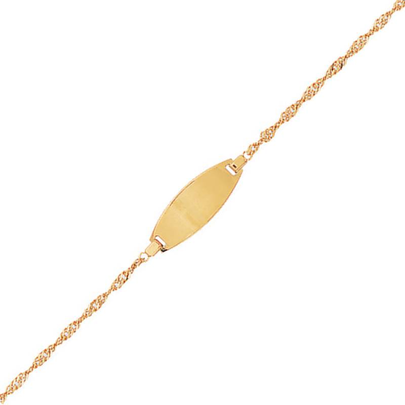 750 Yellow Gold Oval Baby ID Bracelet Singapore Chain, Adjustable Length 14 cm - Bambins