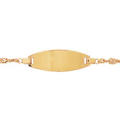 750 Yellow Gold Oval Baby ID Bracelet Singapore Chain, Adjustable Length 14 cm - Bambins