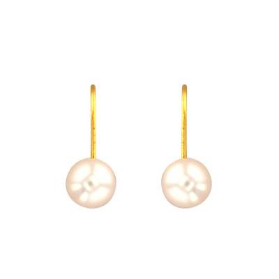 750 Yellow Gold White Pearl Leverback Earrings - Porchet