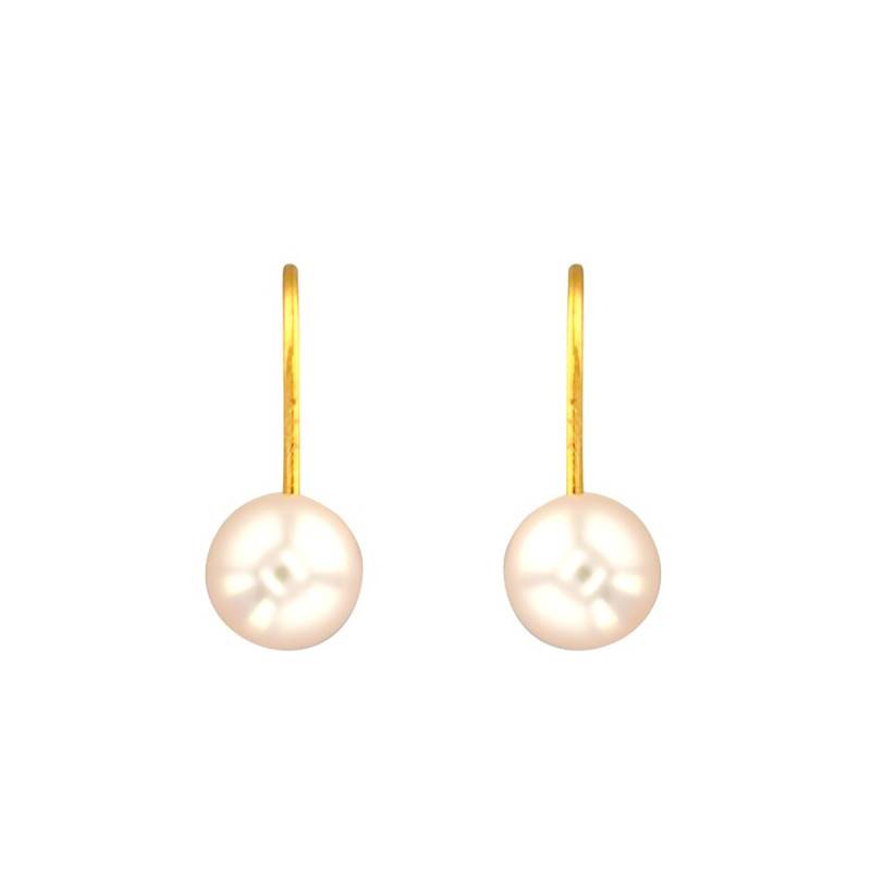 750 Yellow Gold White Pearl Leverback Earrings - Porchet