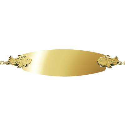 Gourmette Plaque Tonneau Poisson en Or Jaune 375, Longueur 12 à 14 cm ou 14 à 16 cm - Bambins