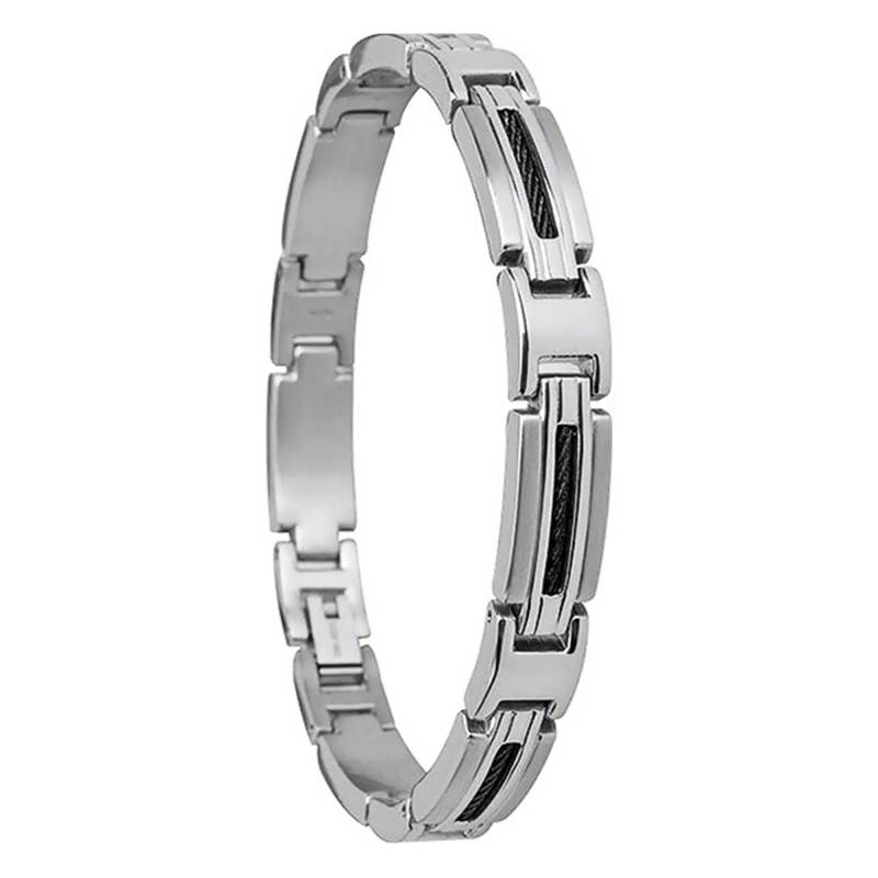 Marina Two-Tone Black Steel and Cable Bracelet, Length 21 cm - B062361 - Rochet