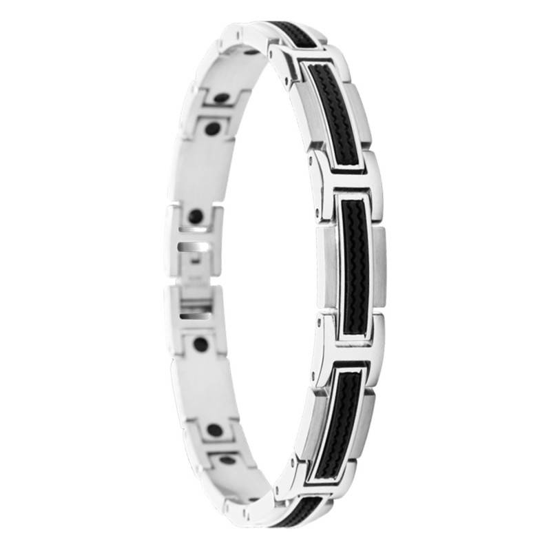 Two-Tone Steel & Black Silicone Versus Bracelet, 21 cm - B461081 - Rochet