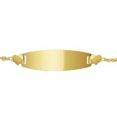 375/1000 Yellow Gold Heart Barrel Baby ID Bracelet with Malachites, Length 12 cm to 14 cm or 14 cm to 16 cm - Bambins