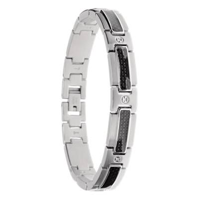 Bracelet Hybrid Bicolore en Acier & Carbone Noir, Longueur 21 cm - B501090 - Rochet