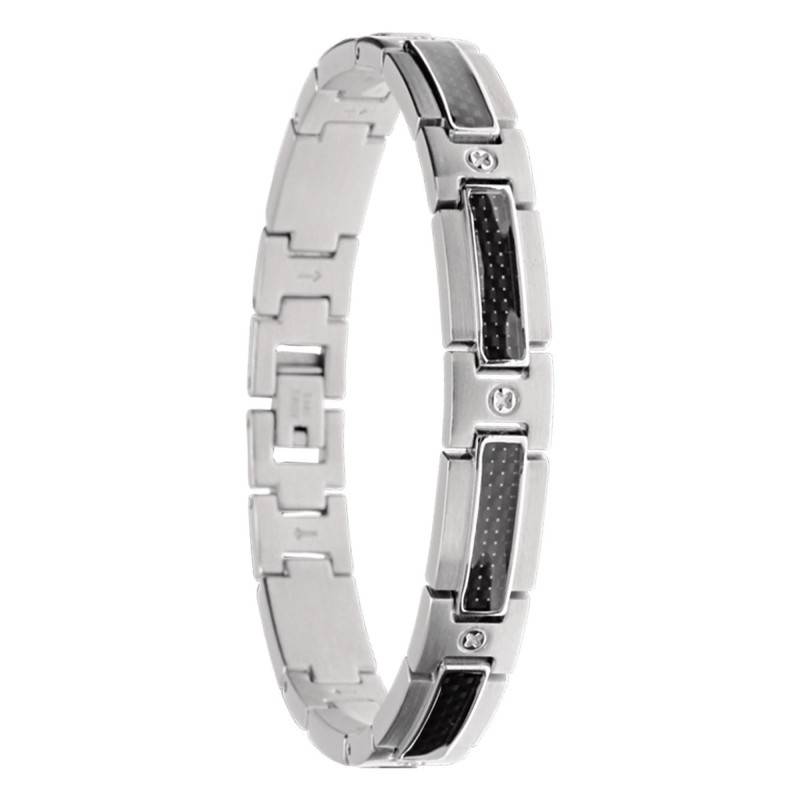 Hybrid Two-Tone Steel & Black Carbon Bracelet, 21 cm - B501090 - Rochet
