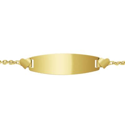 375/1000 Yellow Gold Heart Barrel Baby ID Bracelet with Blue Topazes, Length 12 cm to 14 cm or 14 cm to 16 cm - Bambins