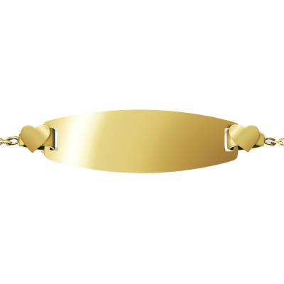 Gourmette Plaque Tonneau Coeurs en Or Jaune 375, Longueur 12 à 14 cm ou 14 à 16 cm - Bambins