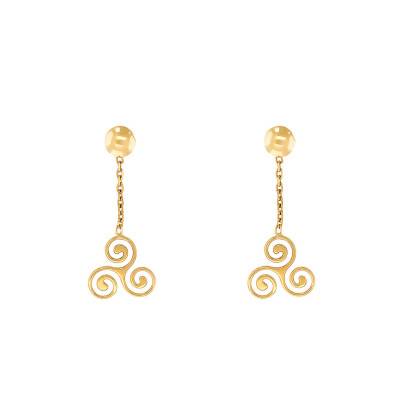 Boucles d'oreilles Pendantes Triskel, Or Jaune 375 ou 750 - Rosatella