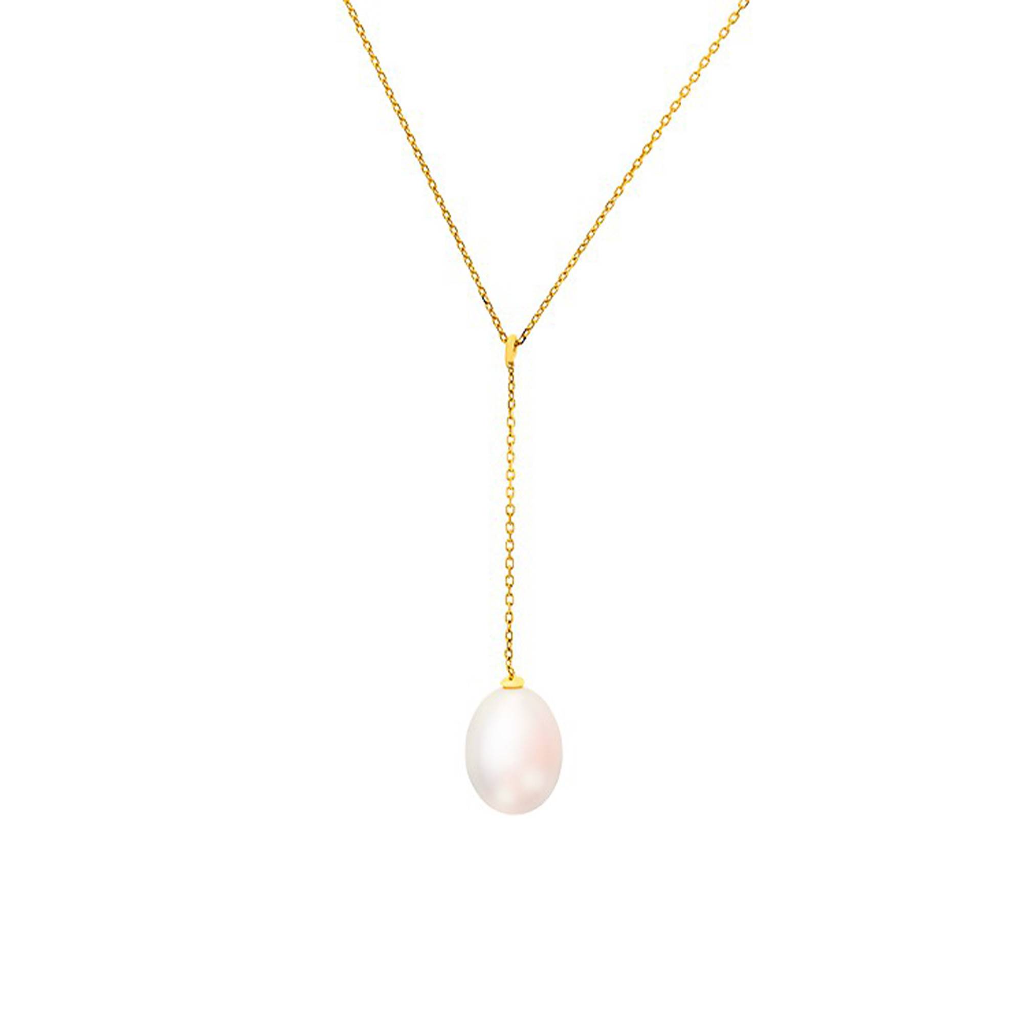Collier geel en argent 925 et perle blanche avec finition plaquée or