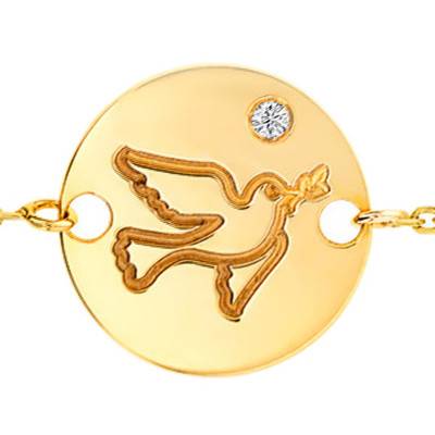 375 Yellow Gold Dove Baby ID Bracelet & Diamond, Adjustable Length 14 cm - Rosatella