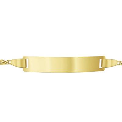 375/1000 Yellow Gold Rectangular Baby ID Bracelet with Blue Topazes, Length 12 cm to 14 cm or 14 cm to 16 cm - Bambins