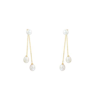 Boucles d'oreilles pendantes, trio de perles & Or Jaune 750 - Porchet