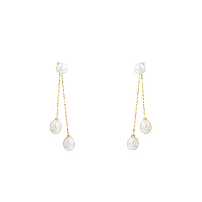 750/1000 Yellow Gold & Pearl Trio Drop Earrings - Porchet