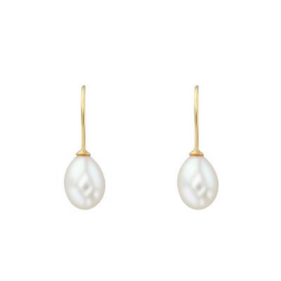 750 Yellow Gold & White Pearl Drop Earrings - Porchet