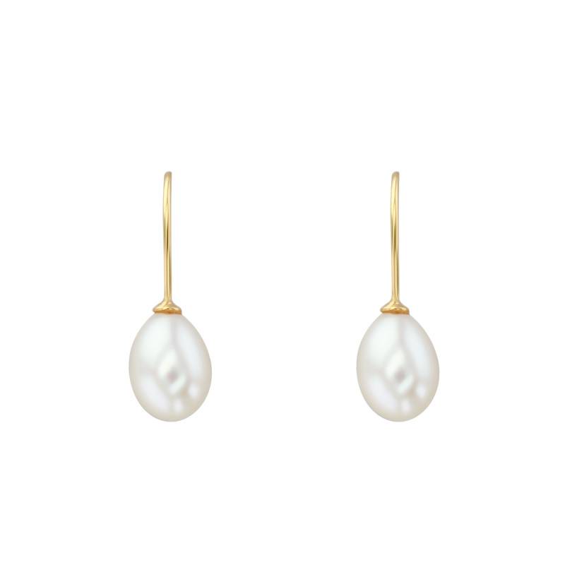 750 Yellow Gold & White Pearl Drop Earrings - Porchet
