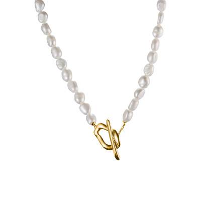 Natural Beauty Yellow Gold-Plated & Freshwater Pearl Necklace, Length 45 cm - KE2320-430-14 - Thomas Sabo