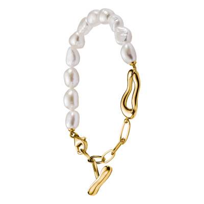 Yellow Gold-Plated Natural Beauty Bracelet with Freshwater Pearls, Adjustable Length 16 cm to 19 cm - A2190-430-14 - Thomas Sabo