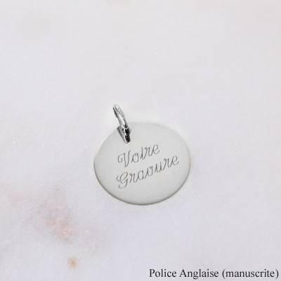 Médaille ronde personnalisable, Or blanc, Diamètre 16 mm - Emanessence