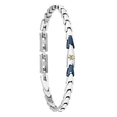 Bracelet Maillons Angulaires en Acier Bicolore Gris & Bleu, Longueur 18 à 21,50 cm - JM225AVD82 - Maserati