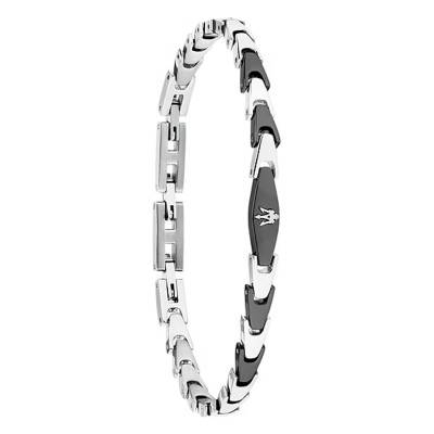 Bracelet Maillons Angulaires en Acier Bicolore Gris & Noir, Longueur 18 à 21,50 cm - JM225AVD83 - Maserati