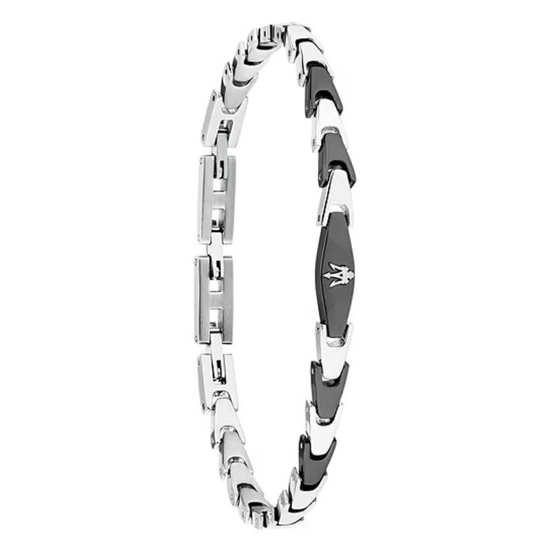 Two-Tone Grey and Black Stainless Steel Angular Link Bracelet, Length 18 cm to 21.50 cm - JM225AVD83 - Maserati