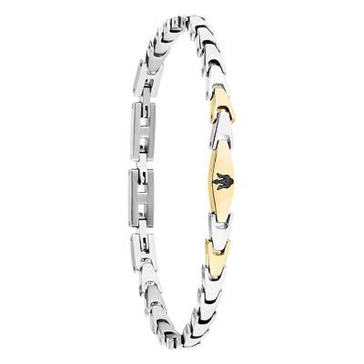 Bracelet Maillons Angulaires en Acier Bicolore Gris et Jaune, Longueur 18 à 21,50 cm - JM225AVD84 - Maserati