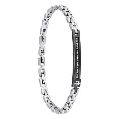 Bracelet Plaque Noir en Acier & Cristaux, Longueur 18 à 21,5 cm - JM424AVD58 - Maserati
