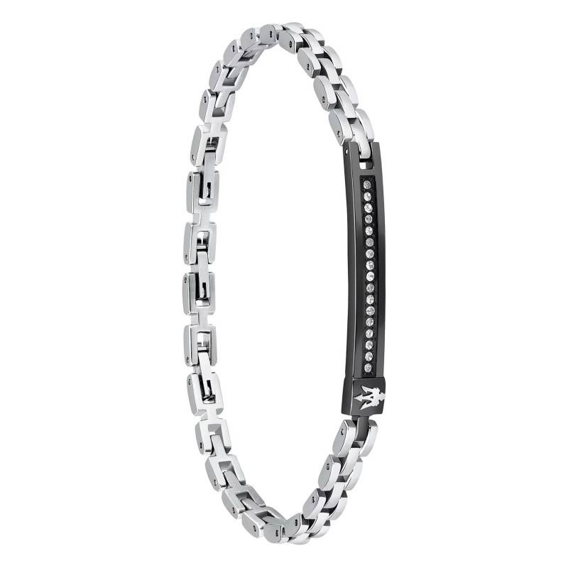 Black Steel & Crystal ID-Plate Bracelet, 18 cm to 21.5 cm - JM424AVD58 - Maserati